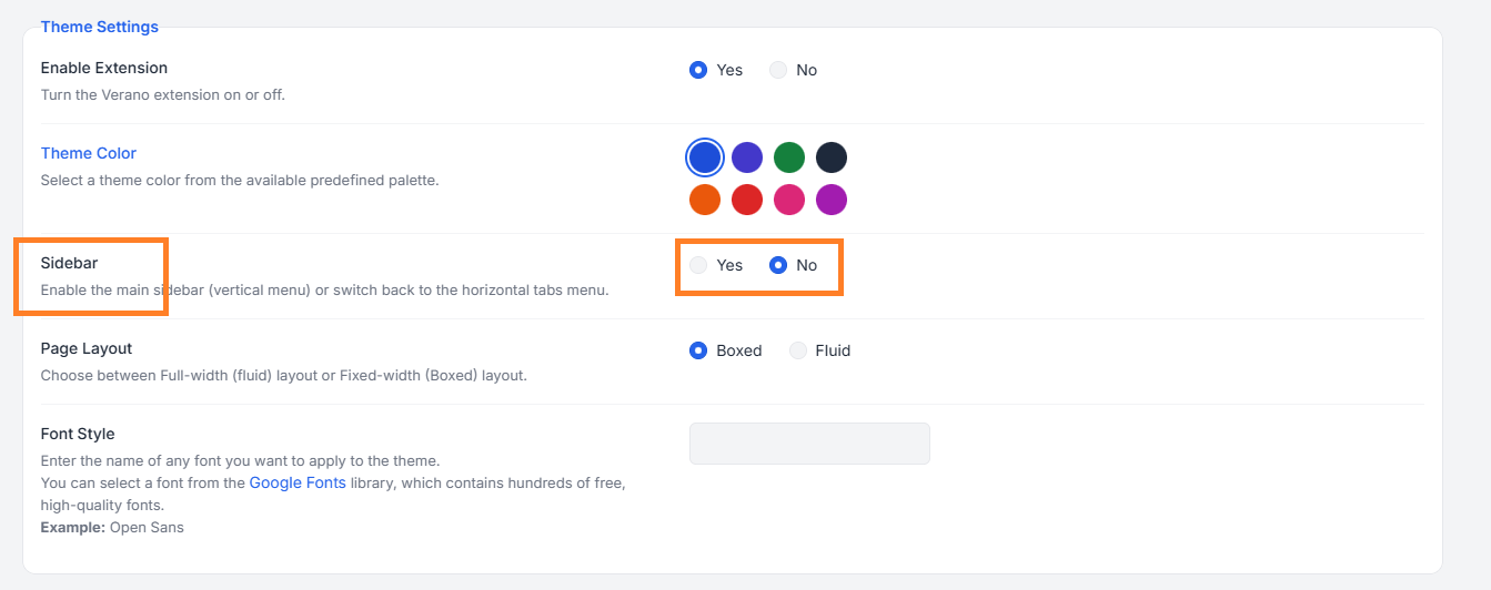 Theme sidebar example