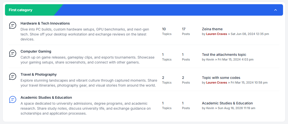 Forums rows layout example